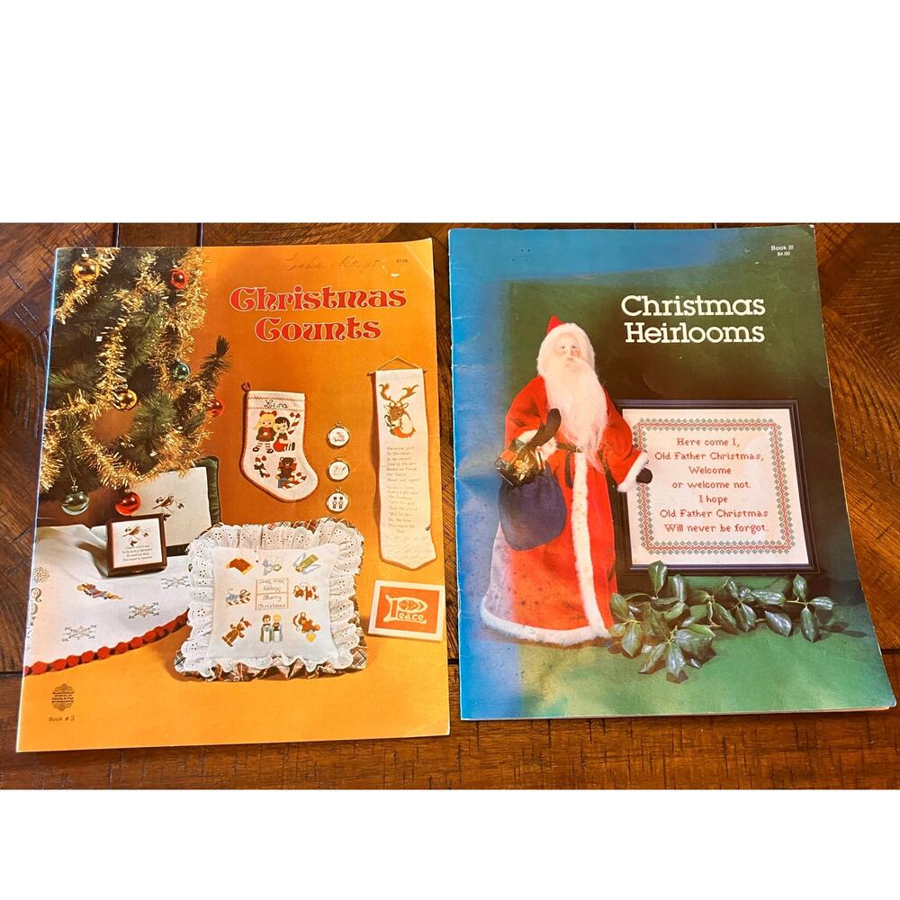 Vintage Christmas Needlepoint Cross Stitch Pattern Books 1977 and 1981, Holiday‎